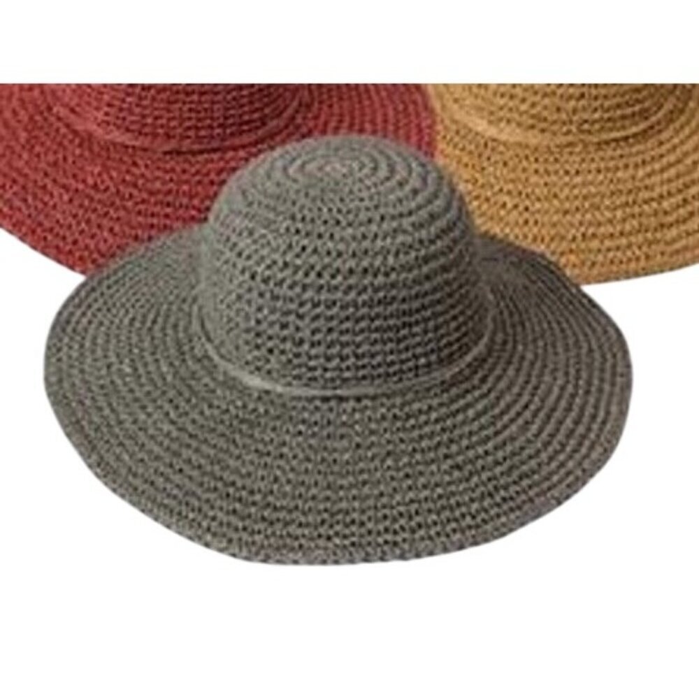 Broner Crochet Paper Round Crown sun Hat in Gray beach summer coastal vacation